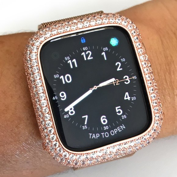 Bling Rose Gold Zirconia Apple Watch Bezel Face Case Cover Series 4,5,6 40/44 mm - Picture 1 of 5
